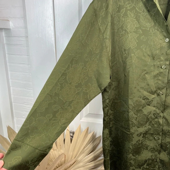 WAYF Women's Olive Green Floral Ex Boyfriend Shirt Button-Up Long Sleeve Size M - Picture 4 of 14